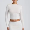 Alia Modal Ruched Long-Sleeve Top in White