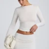 Alia Modal Ruched Long-Sleeve Top in White