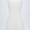 Alika Pointelle Ruched A-Line Mini Dress in White