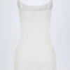 Alika Pointelle Ruched A-Line Mini Dress in White