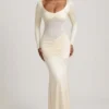 Alila Bow-Detail Ruched Maxi Dress in Ivory