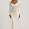 Alila Bow-Detail Ruched Maxi Dress in Ivory