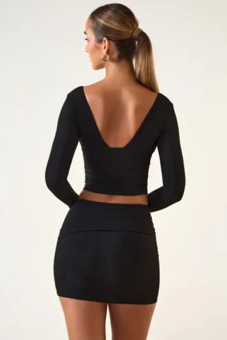Aliz Modal Twist-Front Mid-Rise Mini Skirt in Black