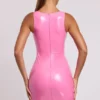 Allani Vinyl Plunge Neck Bodycon Mini Dress in Pink