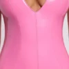 Allani Vinyl Plunge Neck Bodycon Mini Dress in Pink