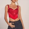 Allure Sweetheart-Neck Lace-Up Corset Top in Rose Red