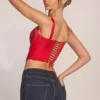 Allure Sweetheart-Neck Lace-Up Corset Top in Rose Red