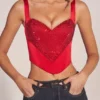 Allure Sweetheart-Neck Lace-Up Corset Top in Rose Red