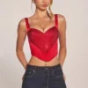 Allure Sweetheart-Neck Lace-Up Corset Top in Rose Red
