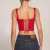 Allure Sweetheart-Neck Lace-Up Corset Top in Rose Red