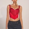 Allure Sweetheart-Neck Lace-Up Corset Top in Rose Red