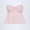Alma Tie-Front Strapless Cotton-Poplin Crop Top in Pink White Stripe