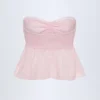 Alma Tie-Front Strapless Cotton-Poplin Crop Top in Pink White Stripe