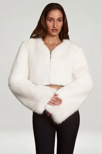 Almerinda Faux Fur Cropped Bolero in White