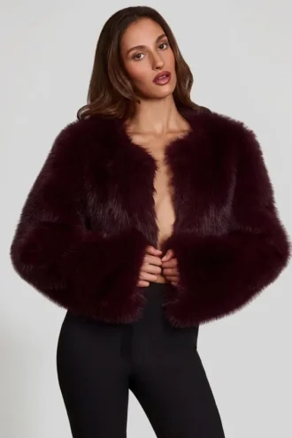 Almerinda Faux Fur Cropped Bolero in Wine