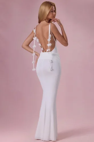 Alora Jersey Draped Gown in White
