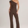 Alouette Modal One-Shoulder Jumpsuit in Chocolate Brown