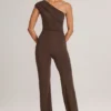 Alouette Modal One-Shoulder Jumpsuit in Chocolate Brown