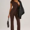 Alouette Modal One-Shoulder Jumpsuit in Chocolate Brown
