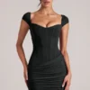 Alva Sweetheart Neckline Mini Dress in Black