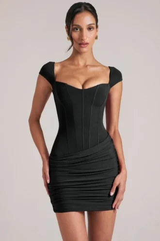 Alva Sweetheart Neckline Mini Dress in Black