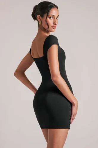 Alva Sweetheart Neckline Mini Dress in Black