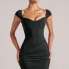Alva Sweetheart Neckline Mini Dress in Black