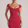 Alva Sweetheart Neckline Mini Dress in Cherry Red