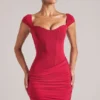 Alva Sweetheart Neckline Mini Dress in Cherry Red