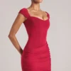 Alva Sweetheart Neckline Mini Dress in Cherry Red