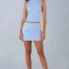 Alvara Faux Suede Mid-Rise Mini Skirt in Soft Blue