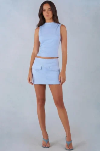 Alvara Faux Suede Mid-Rise Mini Skirt in Soft Blue