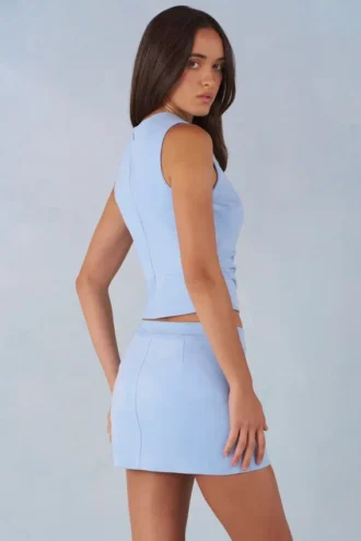 Alvara Faux Suede Mid-Rise Mini Skirt in Soft Blue