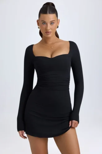 Alvie Modal Layered A-Line Mini Dress in Black