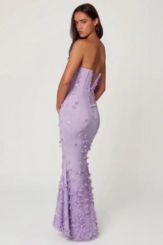 Amal Lace-Up Corset Maxi Dress in Lilac