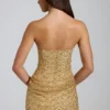 Amalina Embellished Bandeau A-Line Mini Dress in Gold