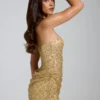 Amalina Embellished Bandeau A-Line Mini Dress in Gold