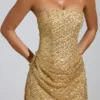 Amalina Embellished Bandeau A-Line Mini Dress in Gold