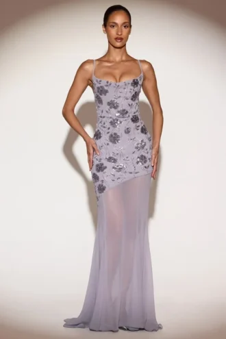 Amarelle Embellished Sweetheart-Neck Backless Gown in Lilac