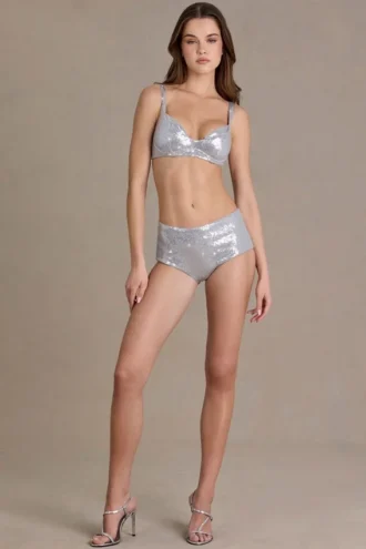 Amaris Sequin Mesh Bralette in Silver