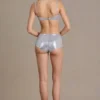 Celina Sequin Mesh Mid-Rise Mini Shorts in Silver