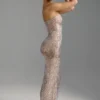 Amaya Embellished Bandeau Maxi Dress in Almond
