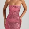 Amaya Embellished Strapless Bandeau Maxi Dress in Watermelon
