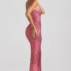 Amaya Embellished Strapless Bandeau Maxi Dress in Watermelon