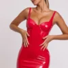 Ambrose Vinyl Corset Underwired Mini Dress in Fire Red