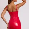 Ambrose Vinyl Corset Underwired Mini Dress in Fire Red