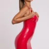 Ambrose Vinyl Corset Underwired Mini Dress in Fire Red