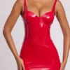 Ambrose Vinyl Corset Underwired Mini Dress in Fire Red