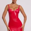 Ambrose Vinyl Corset Underwired Mini Dress in Fire Red