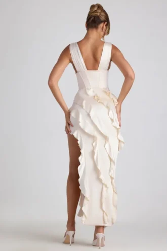 Ambrosia Ruffle-Trim Corset Maxi Dress in Ivory